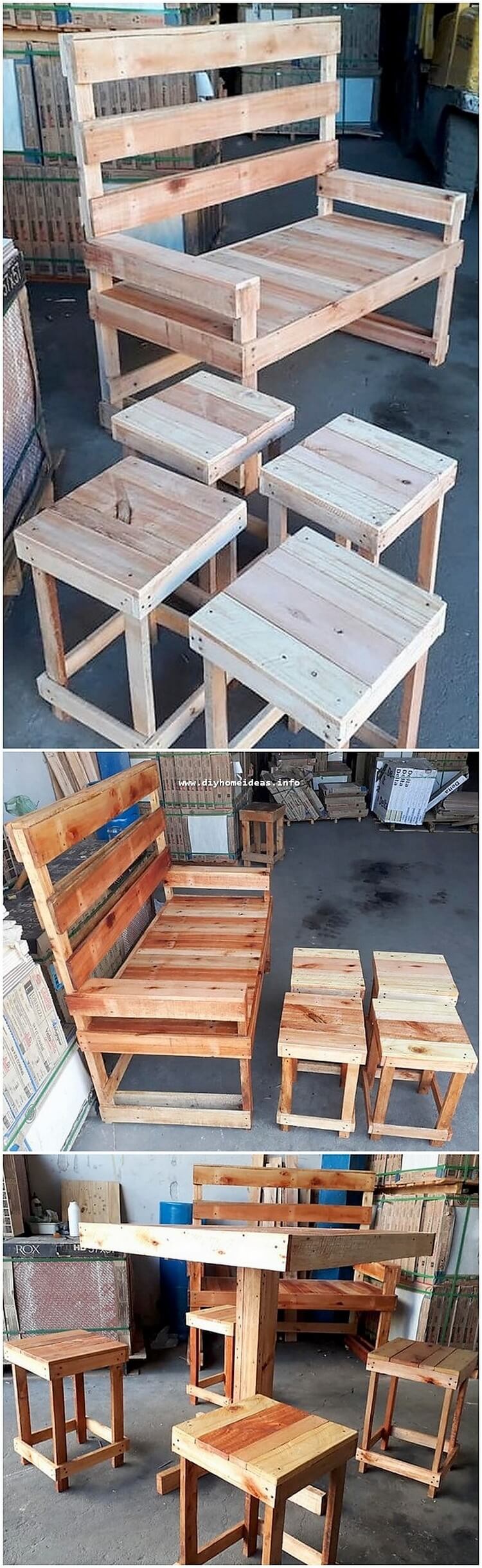 Pallet Bench and Stools