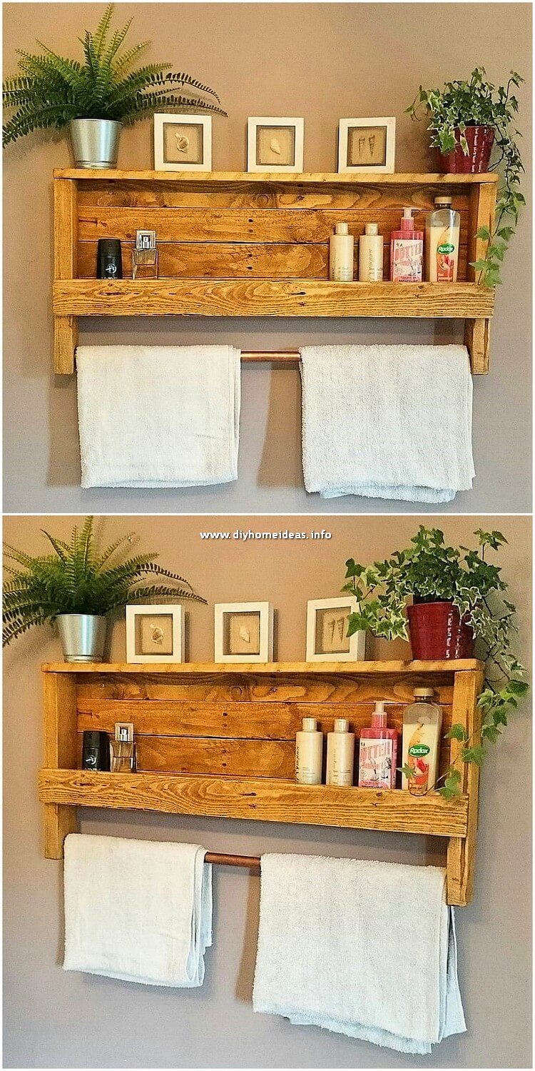 Pallet Shelf with Towel Rack