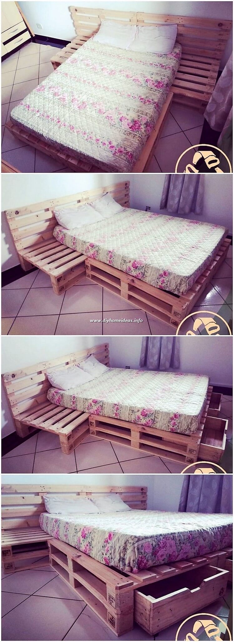 Wood Pallet Bed with Drawers