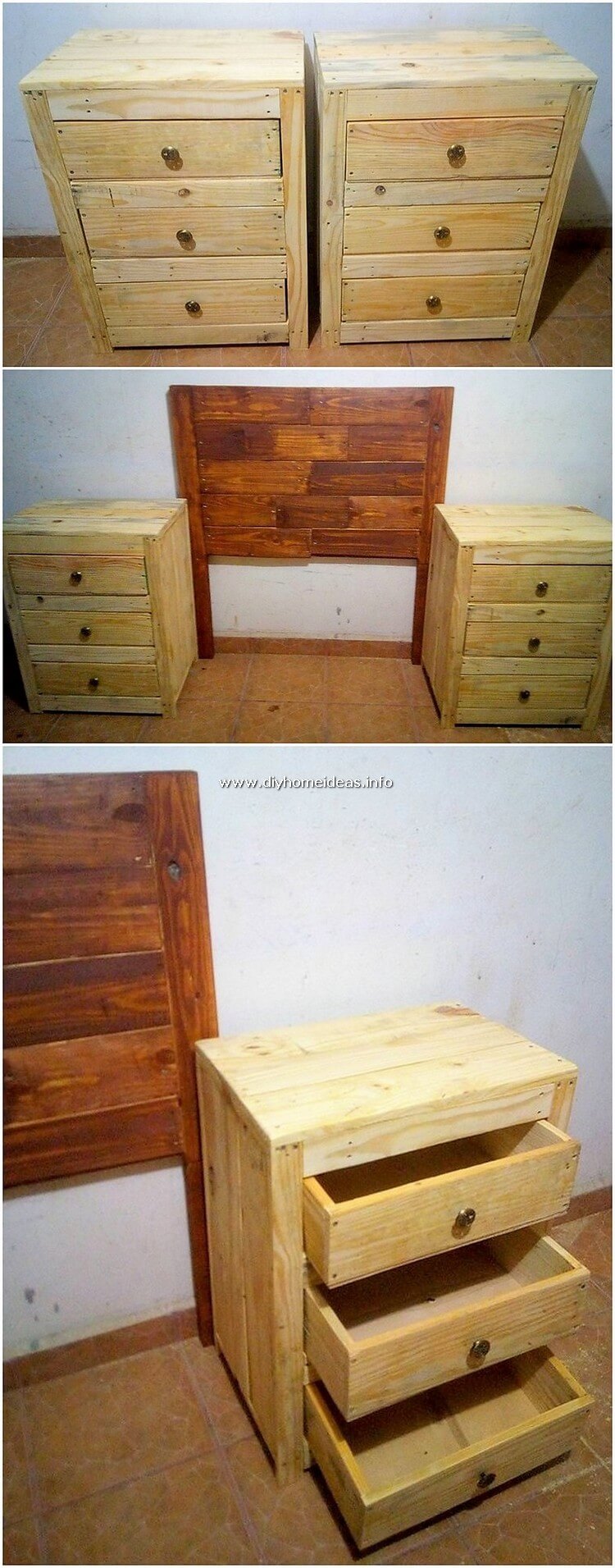 Pallet Bed Headboard and Side Tables