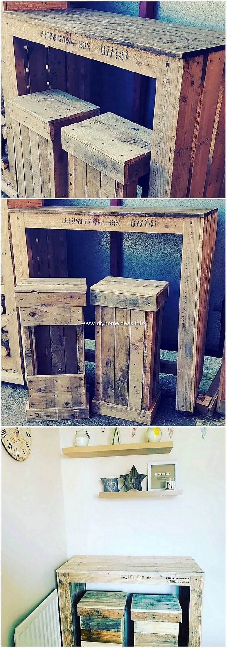 Pallet Desk Table and Stools
