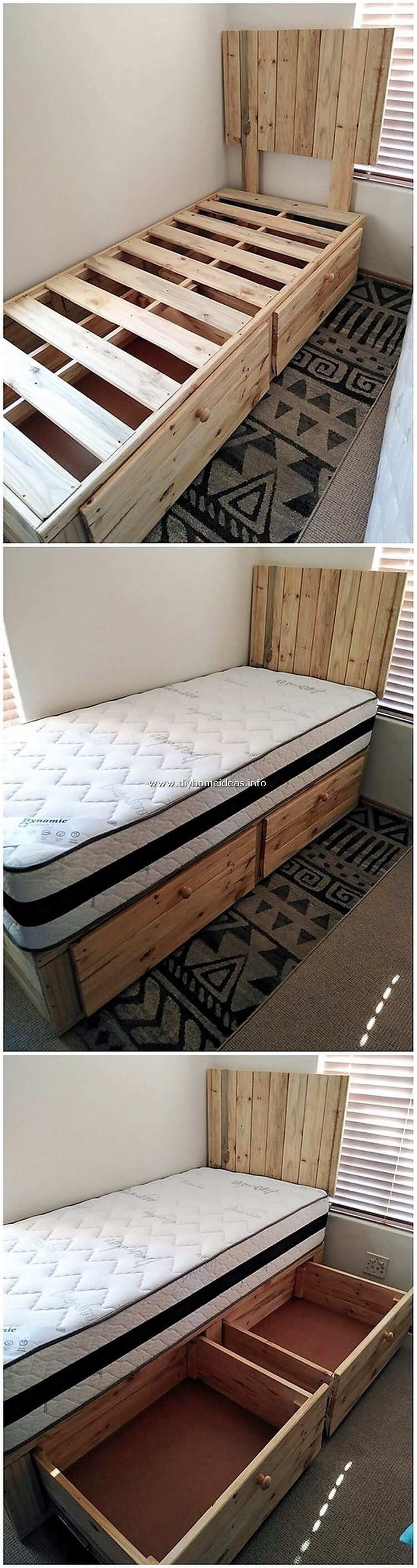 Pallet Wood Bed with Drawers